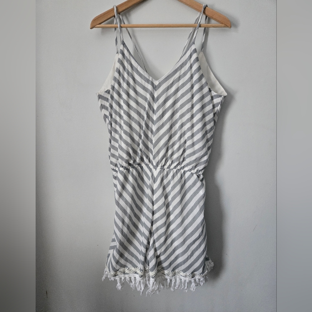 🎁 Free With Any Purchase - BLUESTEEL Striped Gray and White Romper